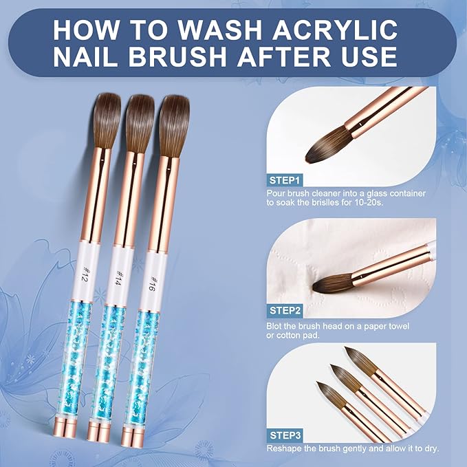 Acrylic Nail Brush Size 12, 100% Real Kolinsky Art Nail Brush for Acrylic Powder Application, Handmade Women Manicure Nail Extension Tool for Professional DIY Home Salon and Beginners
