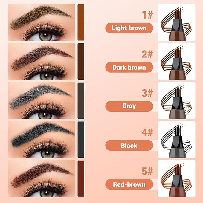 Microblading Eyebrow Pen, Waterproof Four-tip Beard and Eyebrow Pen, Liquid Eyebrow Pencil, Long-Lasting Natural Magic Eyebrow Makeup Fine Stroke Contouring Pencil (Grey)