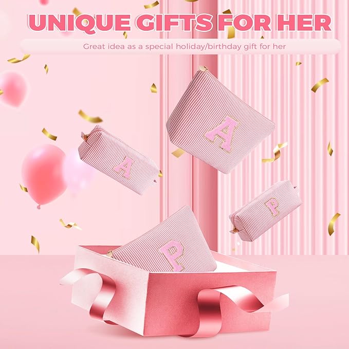 Monogrammed Gifts for Women - Cosmetic Bag for Teen,Initial Cute Makeup Bag Set for Women,Trendy Pouch for Niece Sister Friend Female Her,Birthday Gifts for Daughter - Peach,L