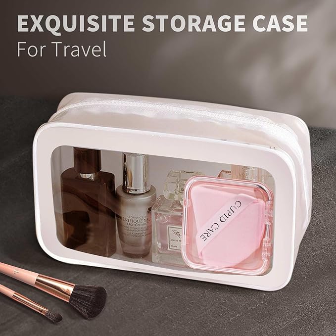 6 Pcs Powder Puff with 2 Travel Cases, Setting Powder Puffs for Face Powder and Foundation, Velour Makeup Puff for Loose Powder Body Powder, Skin-Friendly, Beauty Makeup Tools-Pink/Red