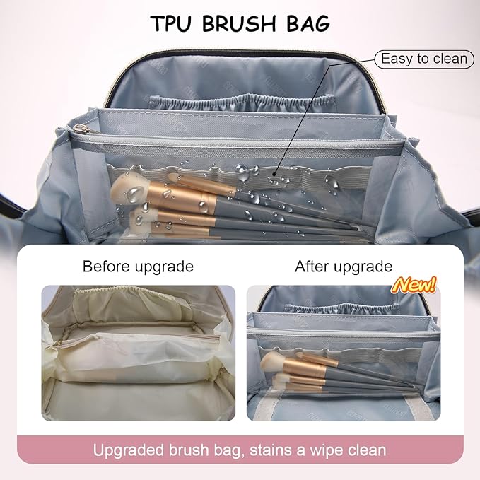 BOYATU Travel Makeup Bag for Women: Large Capacity Open Flat Make up Bag Set of 3 - Vegan Leather Cosmetic Bag with Compartments - Waterproof Toiletry Bag with Handle & Divider(I-1-Pink)