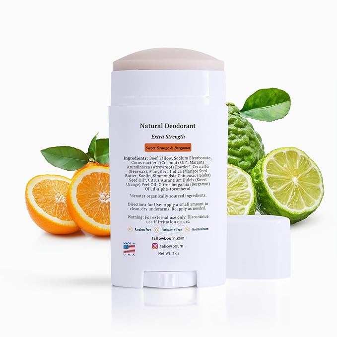 Dr. Dave's Primal Essence Extra Strength Tallow Deodorant - Aluminum-Free - Baking Soda, Beeswax, Coconut Oil, and Mango Butter - Sweet Orange and Bergamot Deodorant for Men and Women - 3 oz