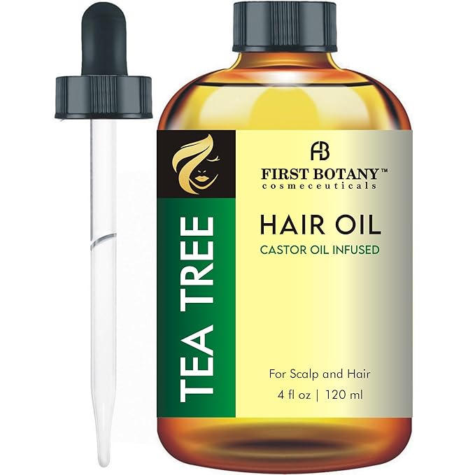 First Botany, Tea Tree Castor Oil Encourages Hair Growth, Scalp & Hair Strengthening Serum, Nourishing Treatment for Split Ends, Dry Scalp, Safe for All Hair Types, 4 fl oz