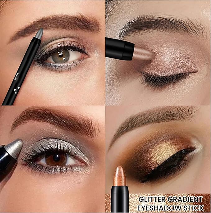 Eyeshadow Shimmer Stick, 16 Color Highlighter Eyeshadows Pencil Waterproof Glitter Eye Shadow Eyeliner Pen, Waterproof Eyeshadows Shimmer Stick Long Lasting Brightener Eyeshadow (13 Dark Blue)