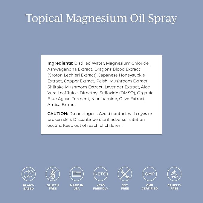 CYMBIOTIKA Topical Magnesium Oil Spray for Body, USA Made, Supplement for Leg Cramps, Muscle, Joint Health & Sleep Support, Includes Magnesium Chloride, Lavender Extract, Aloe Vera - Skin Applicator