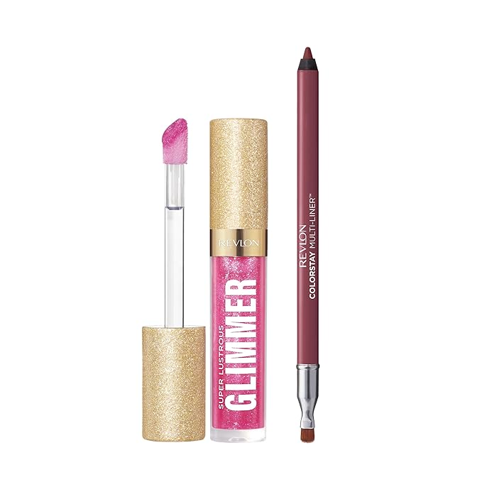 Revlon Super Lustrous Glimmer Gloss and ColorStay Multi-Liner Bundle, Rose Glow and Dallying, Pack of 2