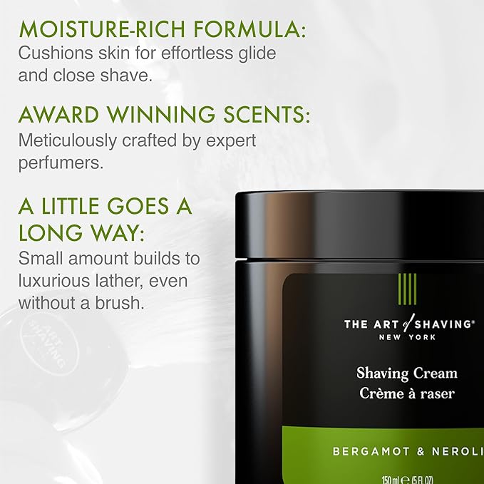 The Art of Shaving Bergamot & Neroli Shaving Cream for Men – Protects Against Irritation and Razor Burn – Hydrates and Nourishes Dry Skin – Clinically Tested for Sensitive Skin – 5 oz