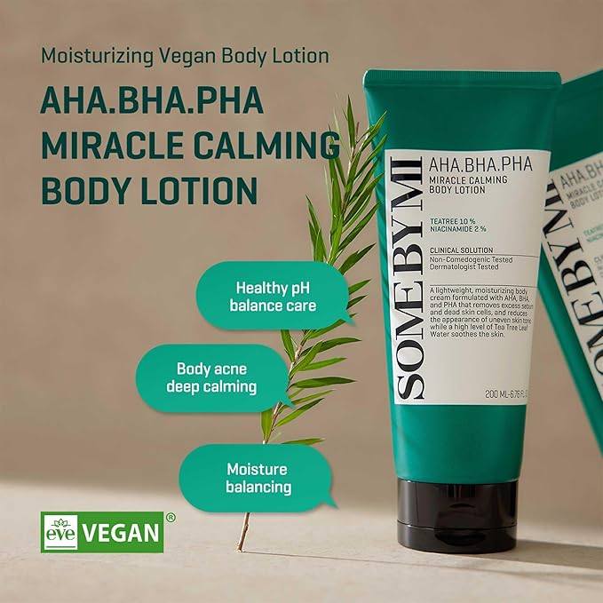 SOME BY MI AHA BHA PHA Miracle Calming Body Lotion – 6.76oz, 200ml – Korean Exfoliating Salicylic Acid Body Moisturizer for Dry Skin – Daily Hydration & Soothing Care with Centella – Korean Skin Care