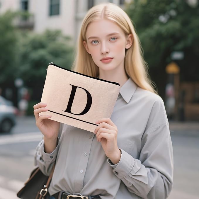 Letter A-Z Initial Personalized Makeup Bags, Birthday Gifts for Women, Monogrammed Gifts for Women Mom Sister Best Friend Bride Bridesmaid, Mothers Day, Christmas, Small Travel Cosmetic Bag (D)