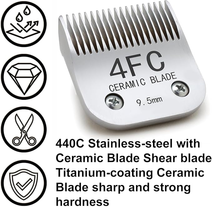 Docal 2 Pack 4FC Pet Dog Grooming Detachable Blades, Compatible with Size-4FC Cut Length 3/8"(9.5mm), Most A5, KM Series Clippers,Made of Ceramic Blade & Stainless Steel Blade