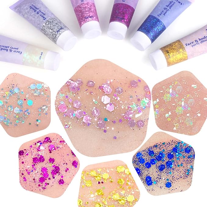 DAGEDA Body Glitter Gel, Face Glitters Body Gel Sequins Shimmer Liquid Eyeshadow, Chunky Glitter for Face Hair Nails, Holographic Cosmetic Laser Powder Festival Glitter Makeup 50ml(Gold