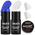 White Blue Face Body Paint Stick Set with Translucent Setting Powder and Sponges, Professional Full Coverage Face Painting for Adults Halloween Cosplay SFX Avatar Corpse Bride Skull Makeup