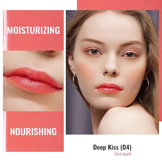 Oulac Coral Peach Red Lipstick for Women - Moisturizing Lip Stick Red, Glossy Tinted Lip Balm, Sheer Shine Juicy Finish, Lightweight and Hydrating Formula for Dry Lip Care, Vegan 2.2g/0.07oz (04)