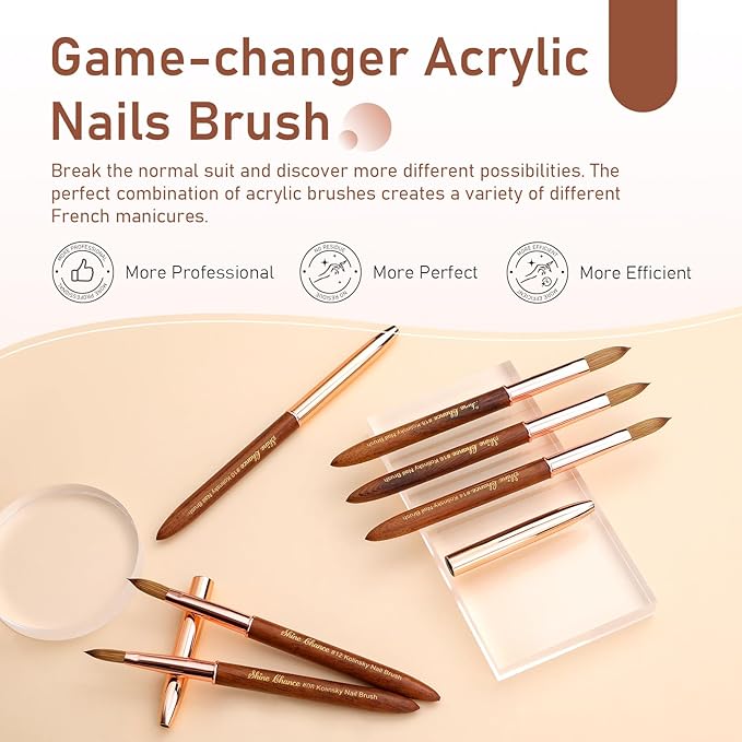 Acrylic Nail Art Brush Size 14, 100% Pure Kolinsky Hair Oval Nail Brush for Acrylic Application, Professional Nail Extension Manicure Tool Wooden Handle Nail Drawing Pen for DIY Home Salon