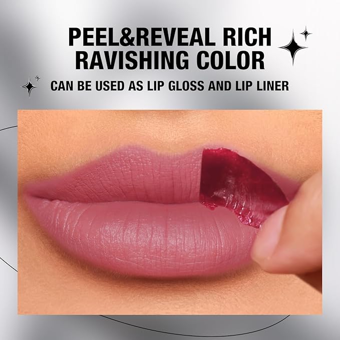 LANGMANNI 2 Colors Long-Lasting Peel Off Lip Liner Set, Waterproof & Smudge-Proof Matte Lip Liners Gift Makeup For Girls (#1+2)