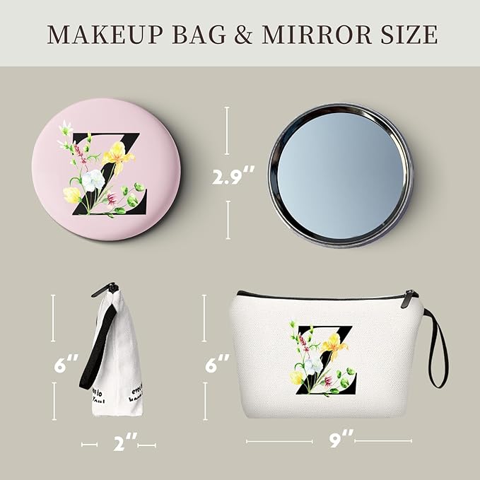 SEAMOON Initial Gifts,Monogram Gifts,Monogrammed Gifts for Women,Gifts for Mom from Daughter,Bride Gifts,Cosmetic Bag with Mirror,Sister Birthday Gift Ideas,Personalized Gifts,Christmas Gifts,Z