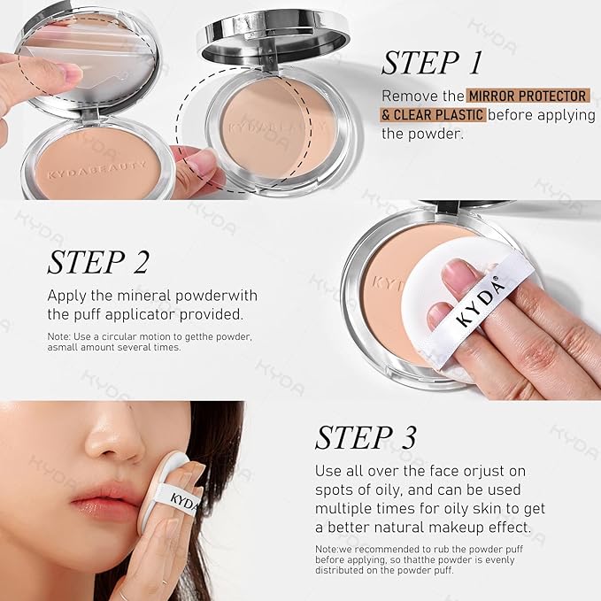 KYDA Mineral Powder, SPF 35, 4-in-1 Mineral Pressed Powder Foundation with Concealer and Setting, Matte Weightless Pressed Foundation, Light to Medium Coverage, #PORCELAIN