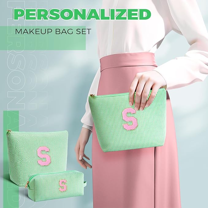 Gifts for Girls Teens Kids - Birthday Gift for Daughter Sister Her,Travel Essentials,Teen Girl Essentials,Cute Trendy Stuff Makeup Bag Set Cosmetic Bag - Green,S
