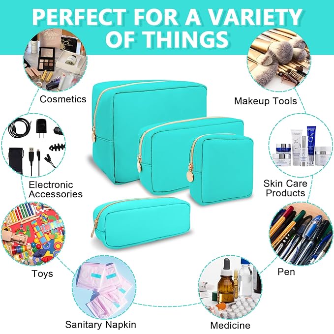 Small Makeup Pouch for Purse, Nylon Travel Toiletry Storage Pouch Cute Preppy Cosmetic Bag for Women Girls, Waterproof Makeup Organizer Skincare Bag Purse with Zipper (Small-Cotton Candy)
