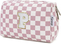 Narwey Birthday Gifts for Teen Girls Kids Women Personalized Initial Checkered Makeup Bag Pink Monogram Cosmetic Bag Trendy Stuff 6 8 10 11 12 13 14 16 18 Years Old Travel Toiletry Bag (Dusty Rose P)
