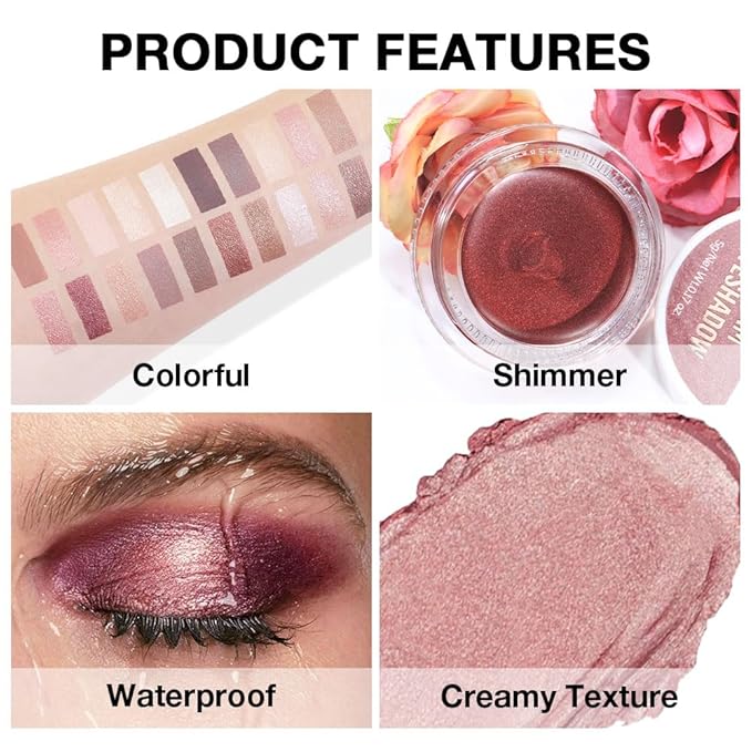 Single Cream Eye Shadow,Rose Glitter Shimmer Nude Natural Monochrome Eyeshadow Palette,Waterproof,Long Lasting Naturing-Looking,Vegan & Cruelty-Free,27