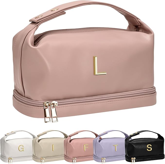 Customized Mom Gifts, Personalized Makeup Bag with Handle, Gifts for Teacher Cosmetic Bag with Makeup Brush Organizer, PU Leather Travel Toiletry Bag, Gifts for Friends Female Mom Presents