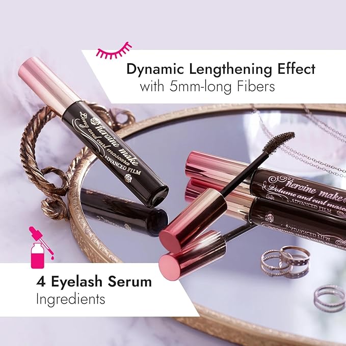 HEROINE MAKE by KISSME Tubing Mascara Waterproof & Long-lasting, Waterproof Mascara Black for Lengthening & Curl with Curvy Brush Advanced Film, 4 Natural Serums for Sensitive Skin, Made in Japan 1 EA