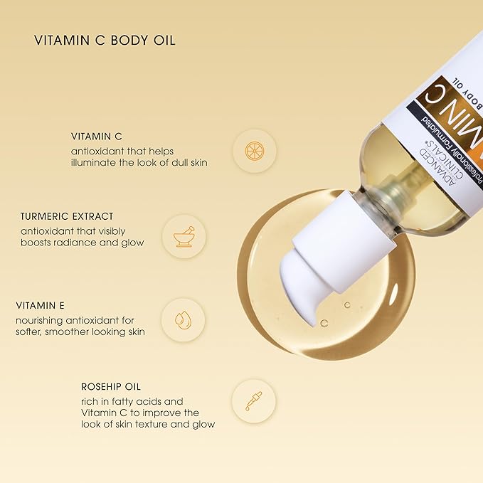 Advanced Clinicals Collagen Body Oil + Vitamin C Brightening Body Oil Moisturizer 2pc Skincare Set - Nourishing, Brightening, & Firming Massage Oil To Improve Look Of Crepe Skin + Dark Spots, 2PC Set