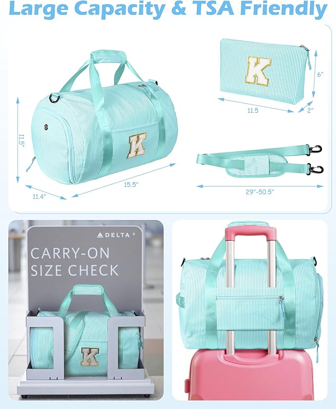 Daughter Birthday Gift from Mom, Girls Travel Duffle Bag, Kids Initial Overnight Bags with Shoe Compartment, Personalized Weekend Bag with Cosmetic Pouch, Teen Girl Trendy Stuff (Letter P)