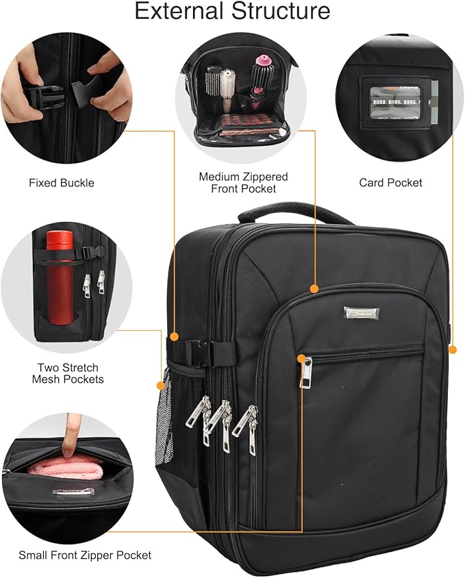 TANTO Makeup Backpack Makeup Artist Bag Professional Extra Large Cosmetic Bags Travel Train Case Storage Organizer Double-Layer Cosmetic Case with 4 Pouch and Brush Organizer (Black, two piece)