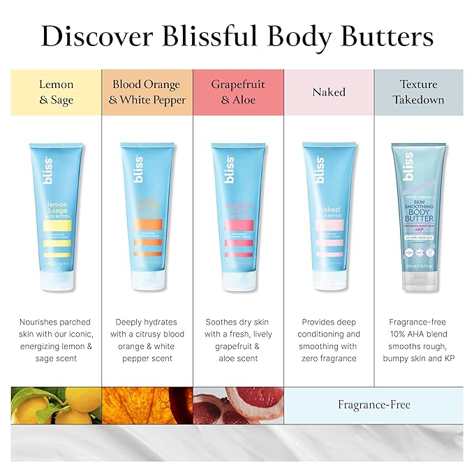 Bliss Body Butter - Lemon and Sage Body Butter - Maximum Moisture Cream - 32 Fl Oz - Body Lotion for Dry Skin - Long-Lasting Moisturizer for Women & Men - Vegan & Cruelty-Free