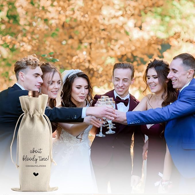 Engagement Wine Gift Bag Wedding Engaged Gifts for Newlyweds Couple Women Men Bridal Shower Gifts for Bride and Groom Pairs Well with Wedding Planning About Bloody Time Wine Bags