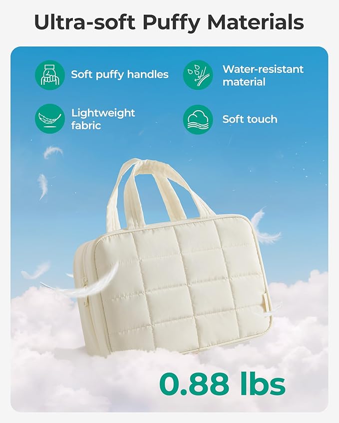 BAGSMART Travel Toiletry Bag for Women, Hanging Travel Bag for Toiletries, Puffy Makeup Cosmetic Bag Organizer, Carry-on Travel Accessories Essentials, Camel