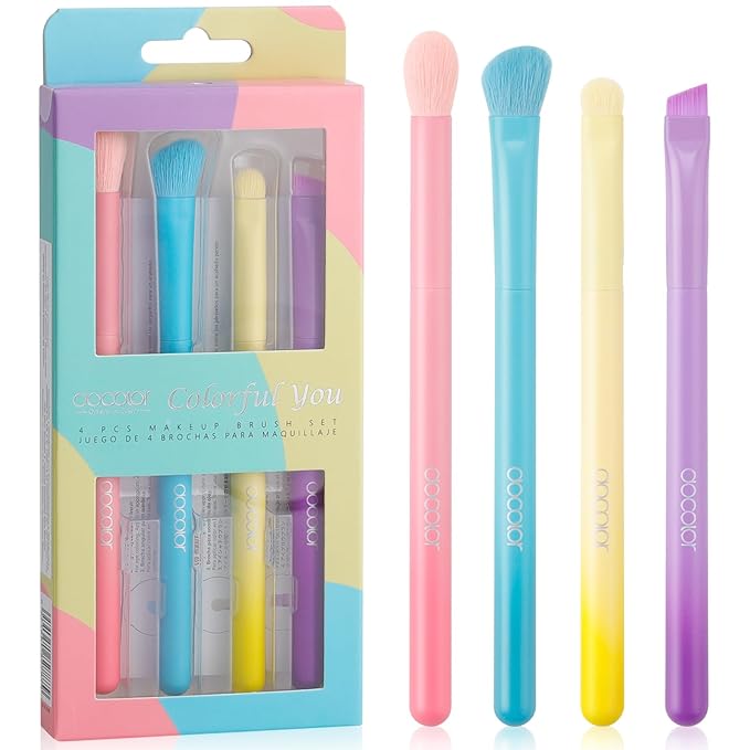 docolor Eye Makeup Brush Set, 4 Pcs Professional Blending Eyeshadow Makeup Brushes Concealer Brush Eyebrow Brush, Soft Hairs & Wood Handle, Vegan ＆ Cruelty-Free