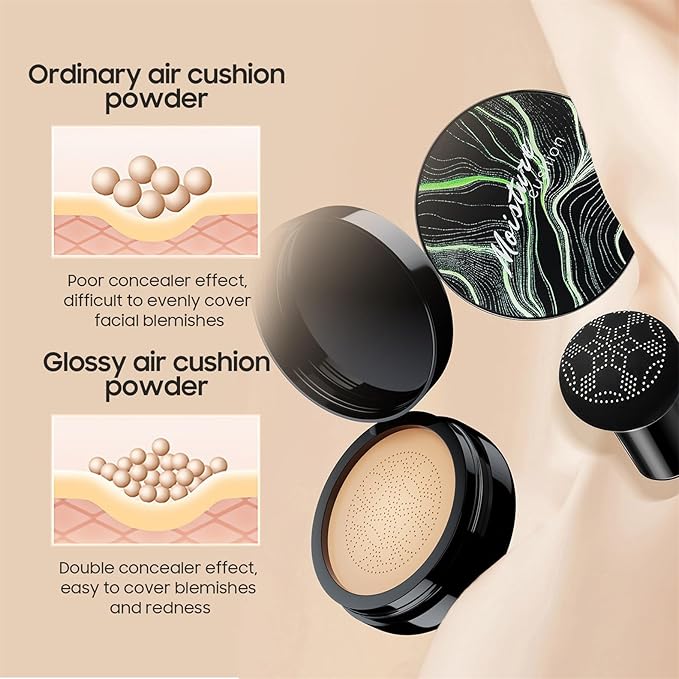 Mushroom Head Air Cushion CC Cream - Tattoo Cover up Makeup Waterproof Long-Lasting Moisturizing Concealer Foundation, Even Skin Tone for All Skin Types (Nude)