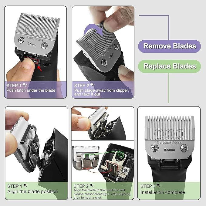 Professional Detachable Replacement Ceramic Blades set,compatible with oster Classic 76/Star-Teq/Power-Teq andi A*dis AGC,BDC,BGC,MBG Series Clippers (5 pcs)