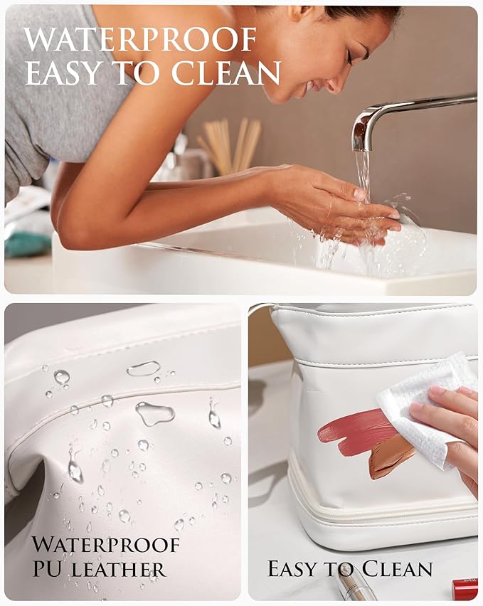 Personalized Gifts, Initial Makeup Bag, Personalized Double Layer Cosmetic Bag with Makeup Brush Organizer, Large Capacity PU Leather Travel Toiletry Bag Bride Gifts, Bridal Party Gifts