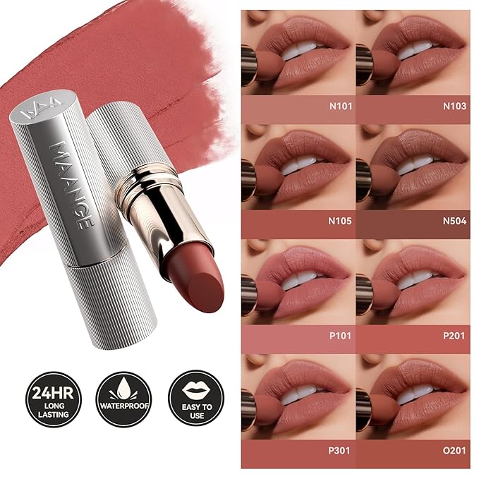 MAANGE Lipstick, Matte Lipstick Long Lasting Transfer-Proof Waterproof & Hydrating Lip Makeup, Full Coverage for a Nourishing Pout,1 Count-P101