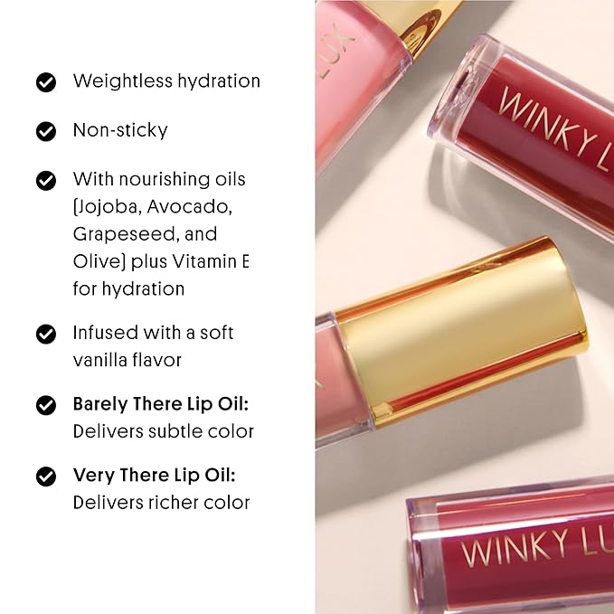 Winky Lux Birthday Cake Barely There Sheer Tinted Lip Oil – Hydrating, Shimmery Gloss, Non-Sticky, Long-Lasting Balm with Jojoba Oil & Vanilla Scent