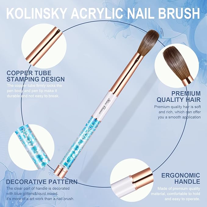 Acrylic Nail Brush Size 10, 100% Real Kolinsky Art Nail Brush for Acrylic Powder Application, Handmade Women Manicure Nail Extension Tool for Professional DIY Home Salon and Beginners