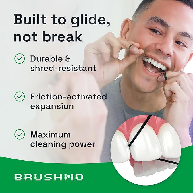 Brushmo Black Floss (BBFloss) - Expanding Floss, Gum-Friendly Soothing Mint Dental Floss, Natural Vegan Wax to Remove Plaque from Teeth, US-Dentist Designed PTFE & PFAS Free Oral Care, 1 Spool, 55 yd