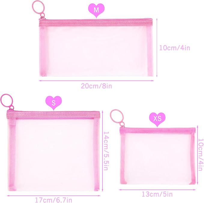 8 Pack Mini Zipper Mesh Makeup Bags, Nylon Cosmetic Bags Toiletry Purse Travel Organizer Bags Inside Bag for Office Travel Organization (Black, S)