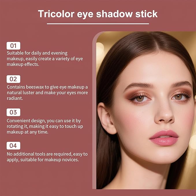 3 Color Eyeshadow Stick, Long Lasting & Waterproof Creamy Eye Shadow, with Vitamin E Makeup for Day & Night Look, caffeine orange, 1.13 Oz (caffeine orange)