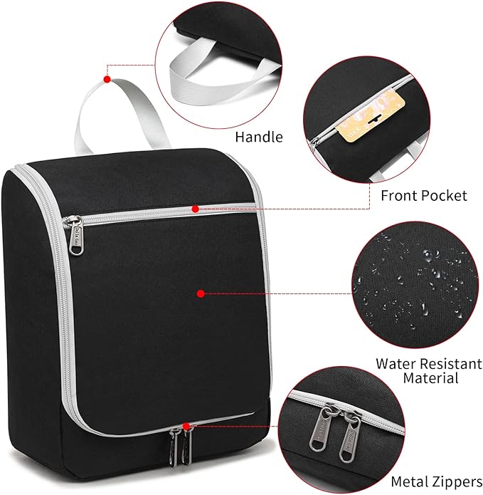 Della Gao Black Water Repellent Polyester Hanging Toiletry Bag for Travel
