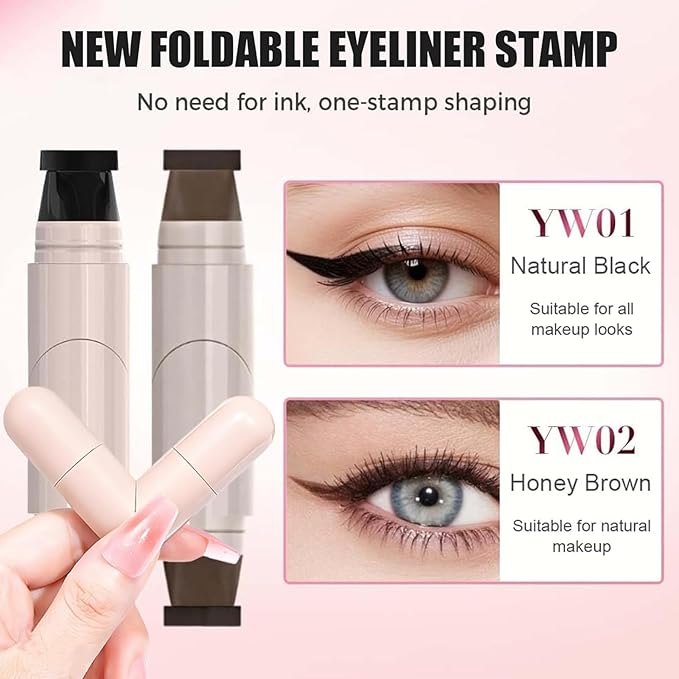 Foldable Eyeliner Stamp,Winged Eyeliner Stamp,Gel Eye liner Pencil Set for Perfect Wings,Smudge Proof & Waterpoof Eye Liner,Easy Eye Stencil Makeup Tool (2PCS-Black)
