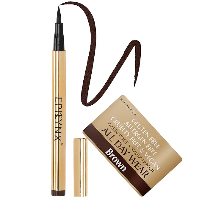 EPILYNX Waterproof Eyeliner - Smudge-Proof Liquid Eyeliner Pen with Precision Tip for Smooth, Long-Lasting Application - Vegan, Hypoallergenic & Gluten-Free Eye Liner - 2mL Brown