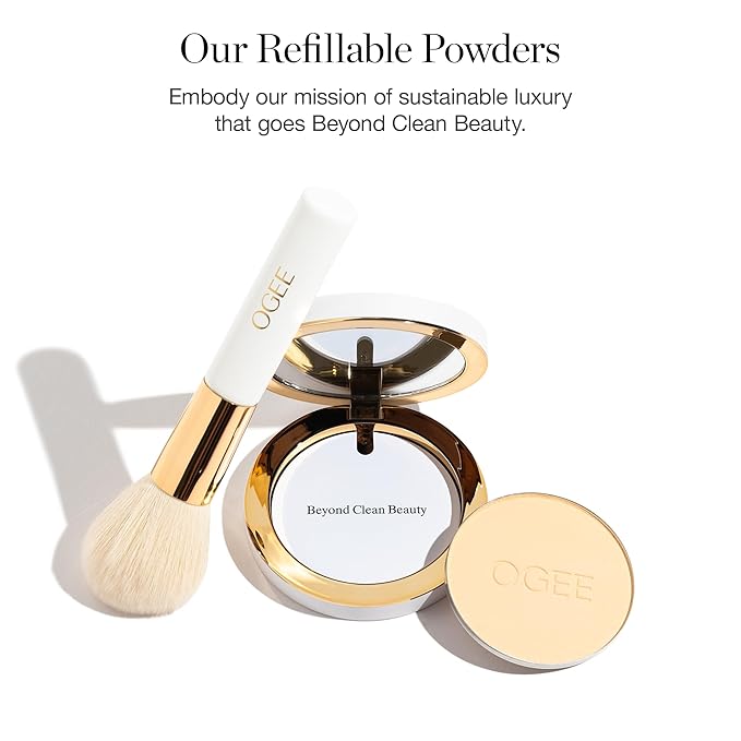 Ogee Sculpted Skin-Perfecting Makeup Setting Powder - Stone - FULL SET (Case & Refill) - Lightweight Powder Foundation Made with 70% Organic Ingredients