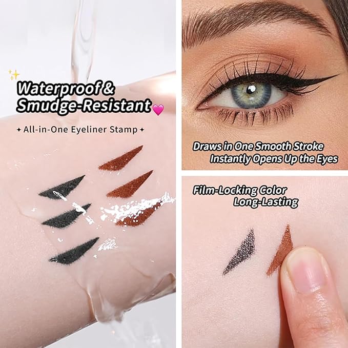 Foldable Eyeliner Stamp,Winged Eyeliner Stamp,Gel Eye liner Pencil Set for Perfect Wings,Smudge Proof & Waterpoof Eye Liner,Easy Eye Stencil Makeup Tool (2PCS-Black)