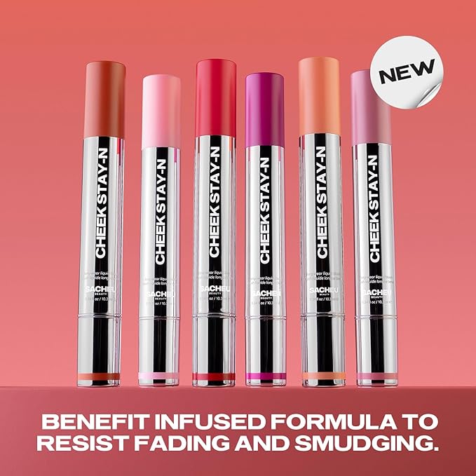 Sacheu Cheek STAY-N Liquid Blush for Cheeks — High Pigment, Buildable, Lightweight Cream Blush for Dewy & Radiant Flushed Cheeks — Long-lasting & Cruelty Free, Flirt Mode Duo
