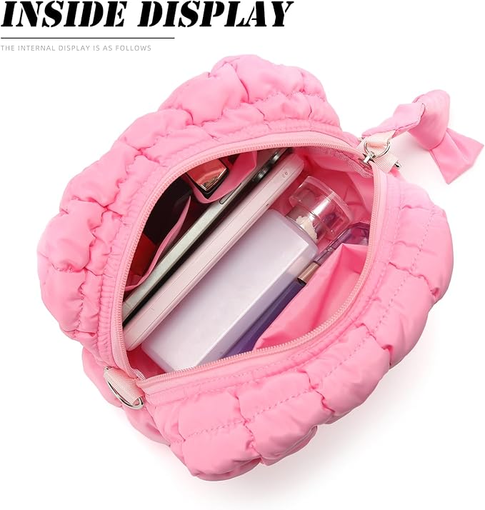 Puffy Quilted Makeup Bag Small Puffer Bag Cosmetic Bags Travel Toiletry Purse for Women, Cute Organizer Pouch, Khaki